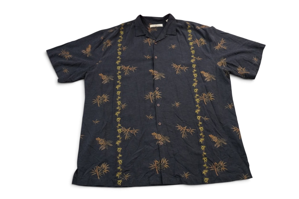 Tommy Bahama Silk Shirt Mens 3XLT Blue Hawaiian Bamboo Print Short Sleeve